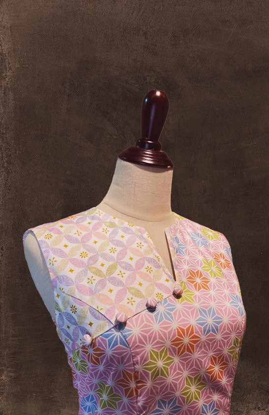 Japanese Printed Dress with Contrast Detail
