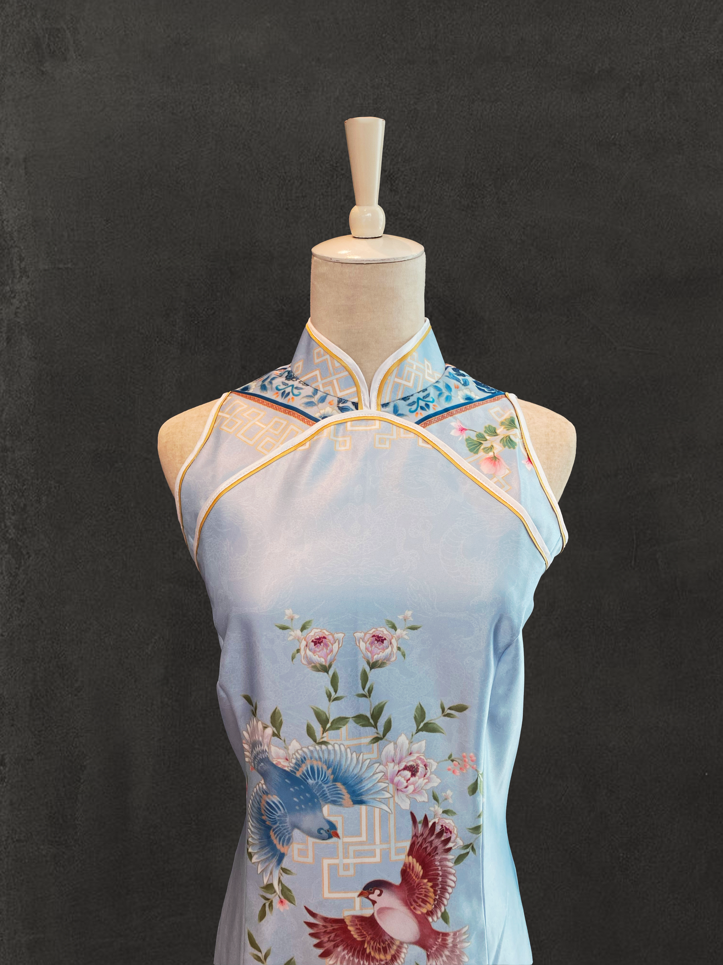 Baby Blue Oriental Print Cheongsam