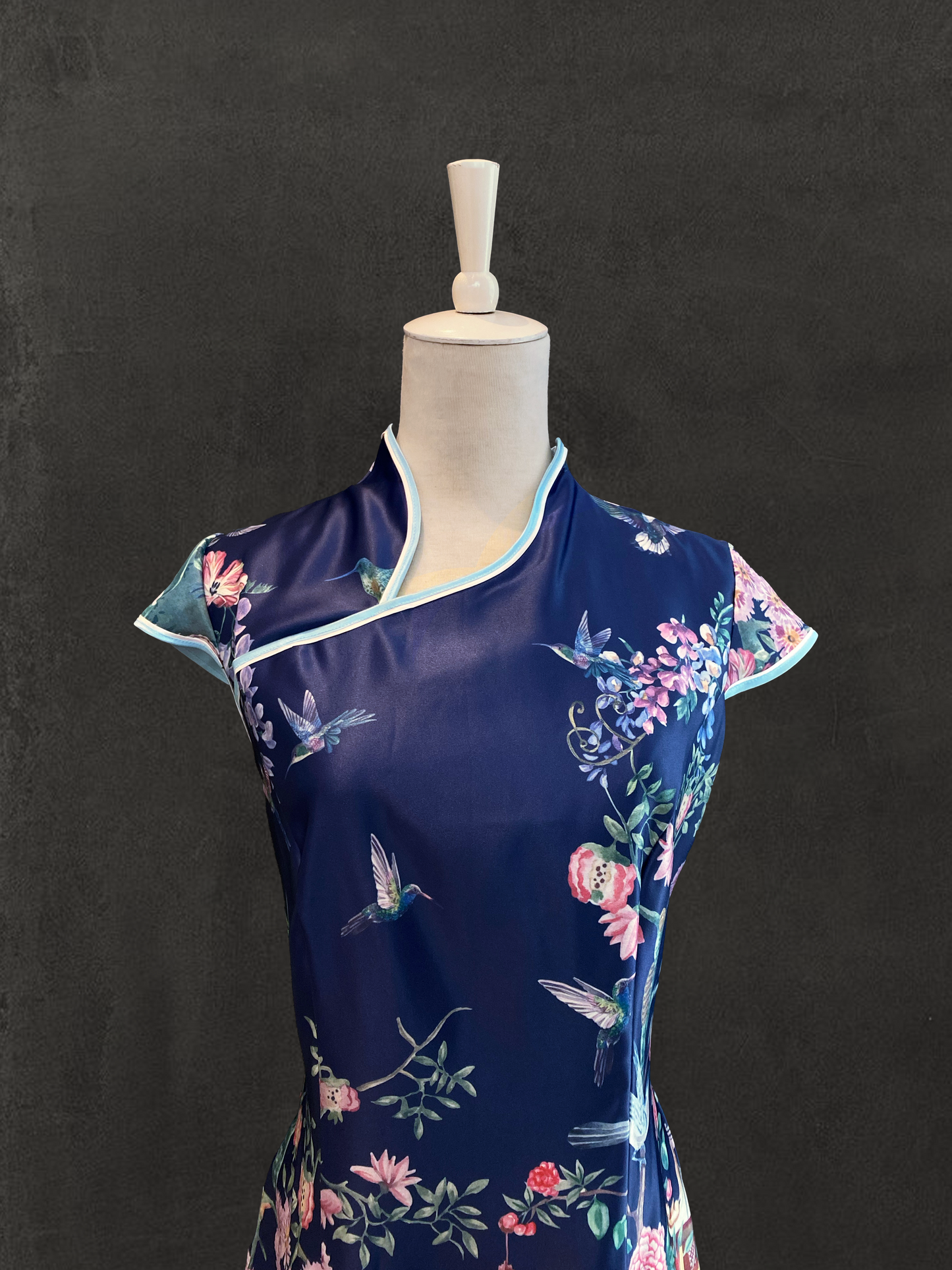 Cobalt Blue Oriental Print Cheongsam