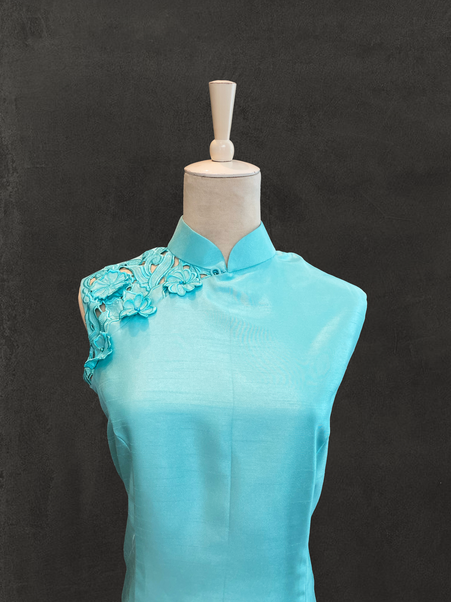 Turquoise Cheongsam with Laser Cut Detailing
