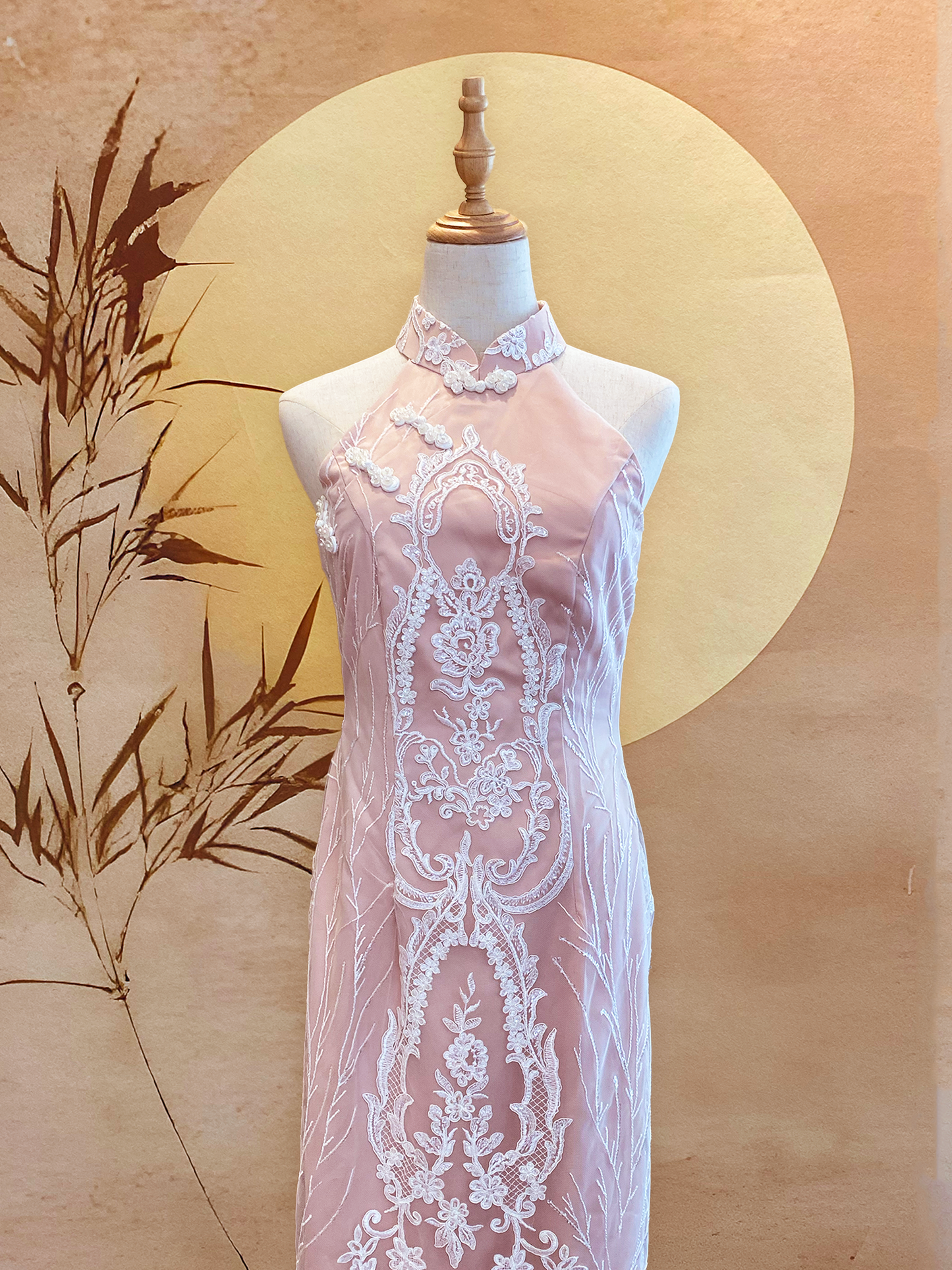 Pink Cheongsam with Sequin Embroidery