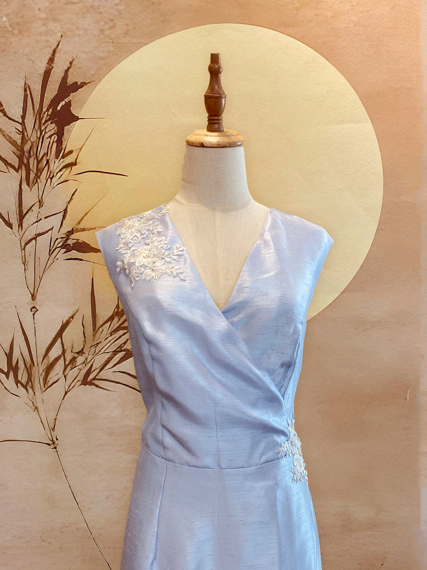 Duck Egg Blue Thai Silk V-neck Dress