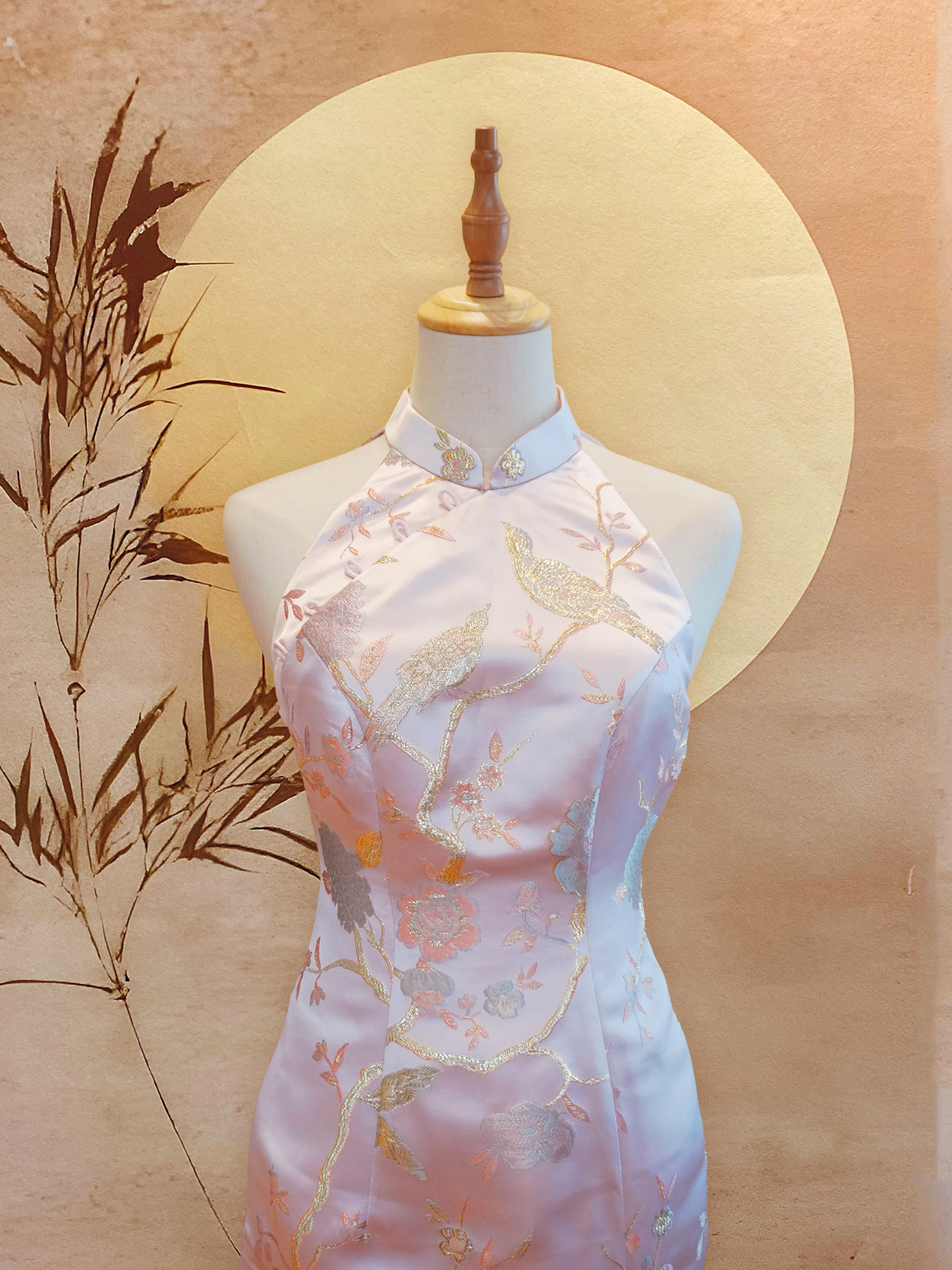 Light Pink Bird Jacquard Cheongsam