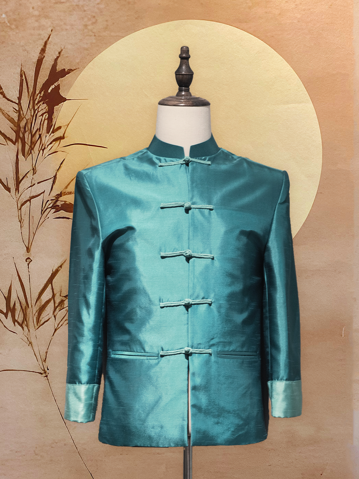 Teal Thai Silk Tang Shirt