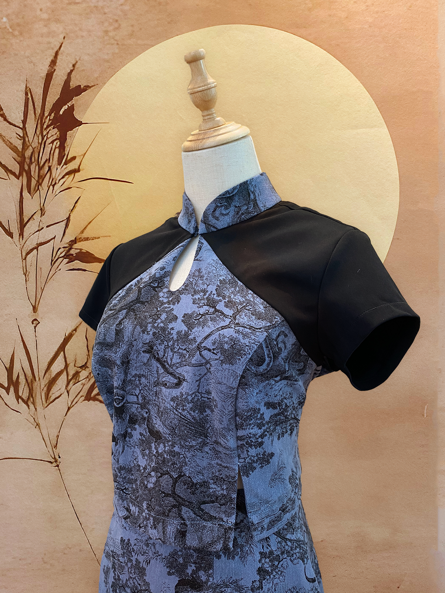 2pc Blue and Black Cotton Top with Peephole and Skirt