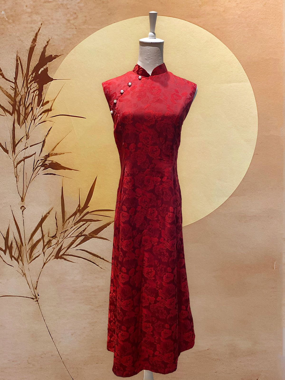 Red Jacquard Flare Cheongsam