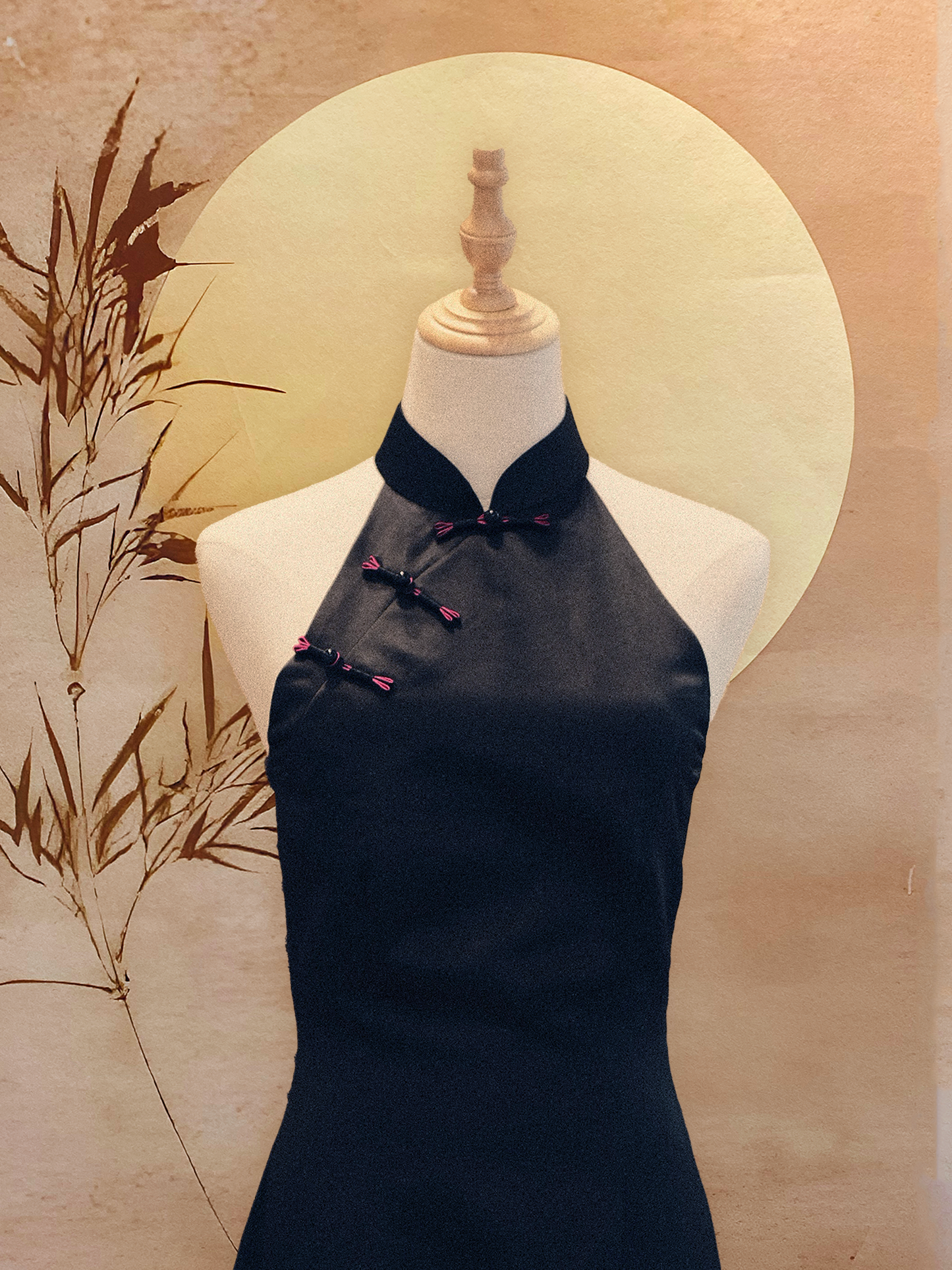 Black Duchess Satin Cheongsam with Chinese Knots
