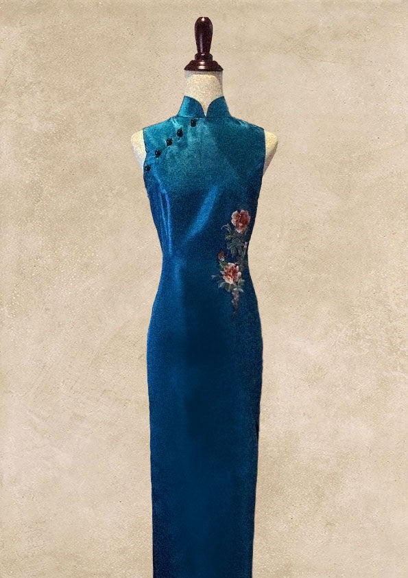 Dark Turquoise Sleeveless Cheongsam