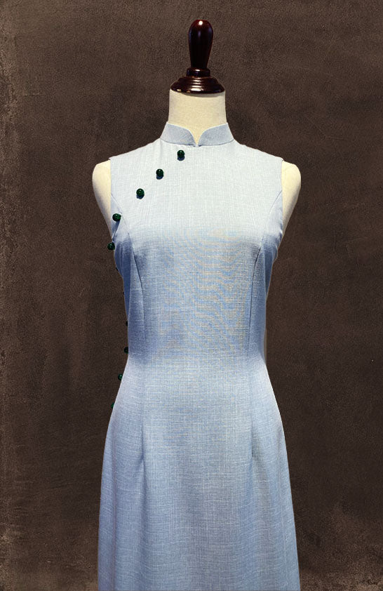 Baby Blue Cotton Cheongsam