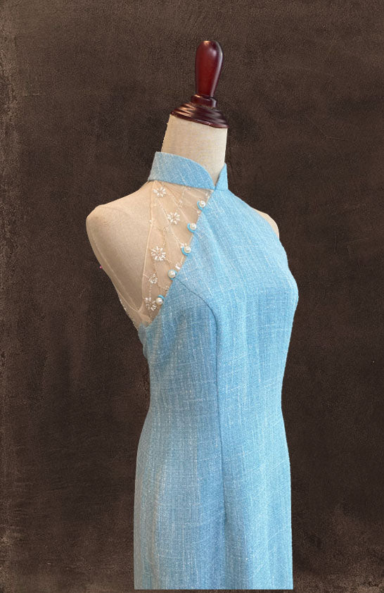 Blue Tweed Cheongsam