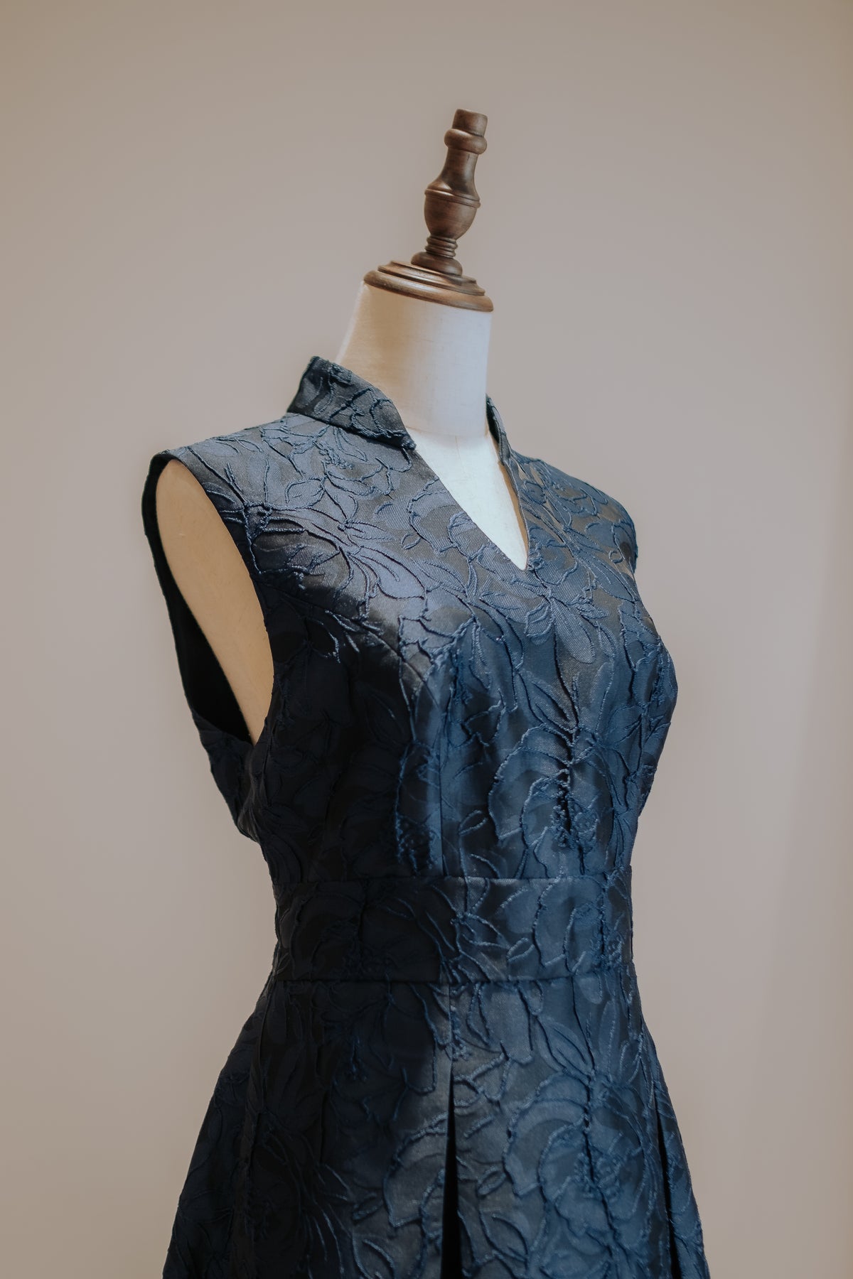 Midnight Blue Floral Jacquard A line Panel Dress