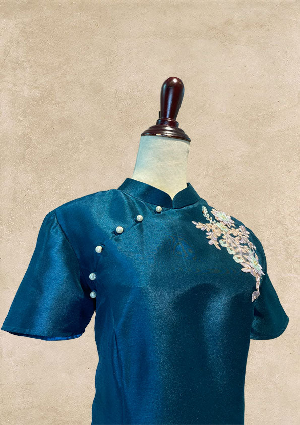Dark Turquoise Sleeveless Cheongsams