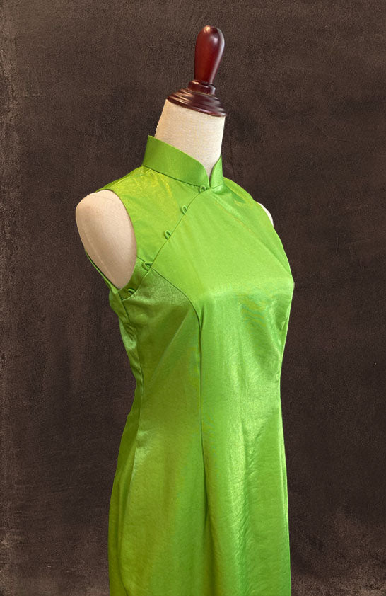 Metallic Lime Green Satin Cheongsam