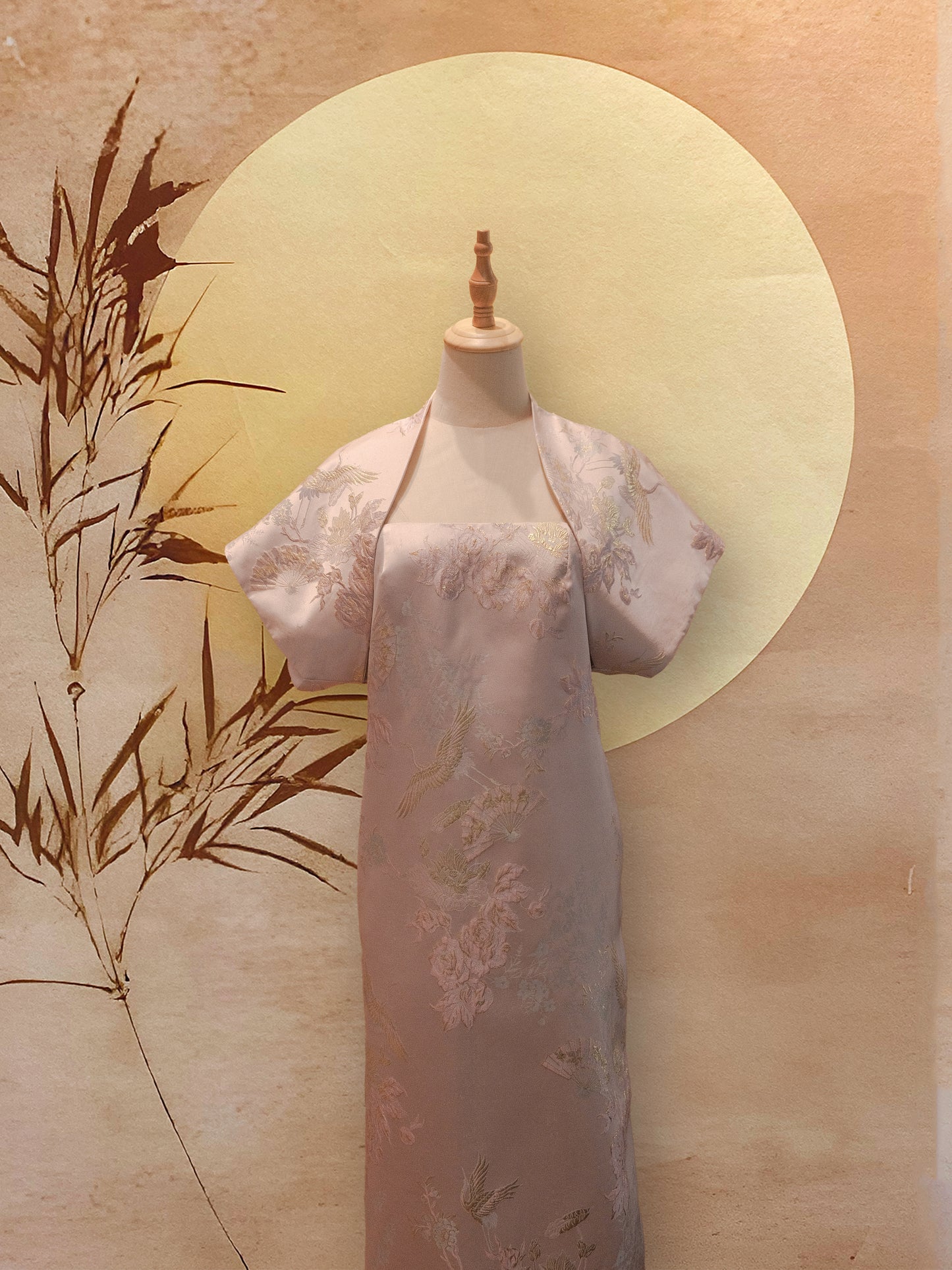 Bolero Dress 2-Piece Set in Light Pink Oriental Jacquard