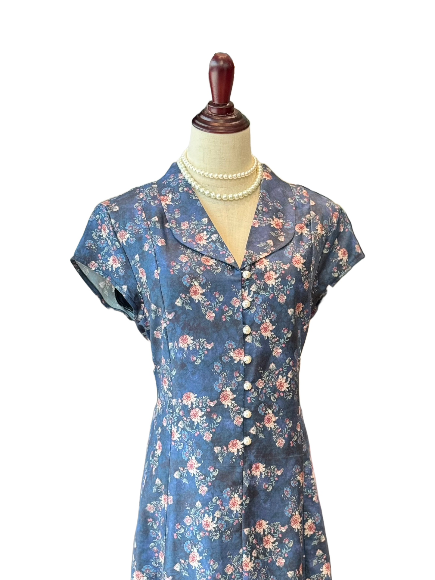 Blue Floral Liberty Shawl Lapel Dress