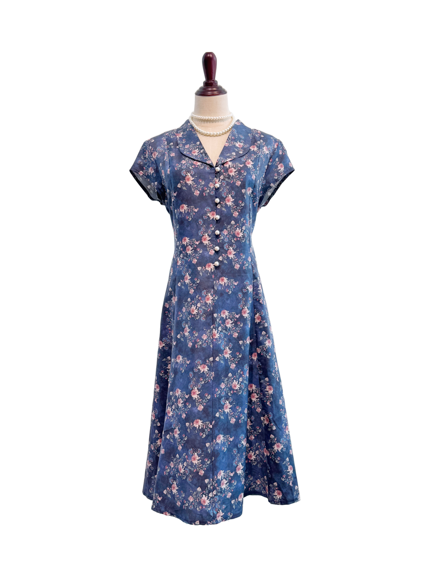 Blue Floral Liberty Shawl Lapel Dress