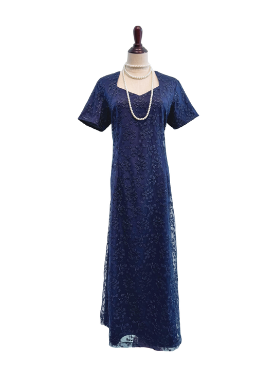 Sapphire Blue Lace Overlay Dress