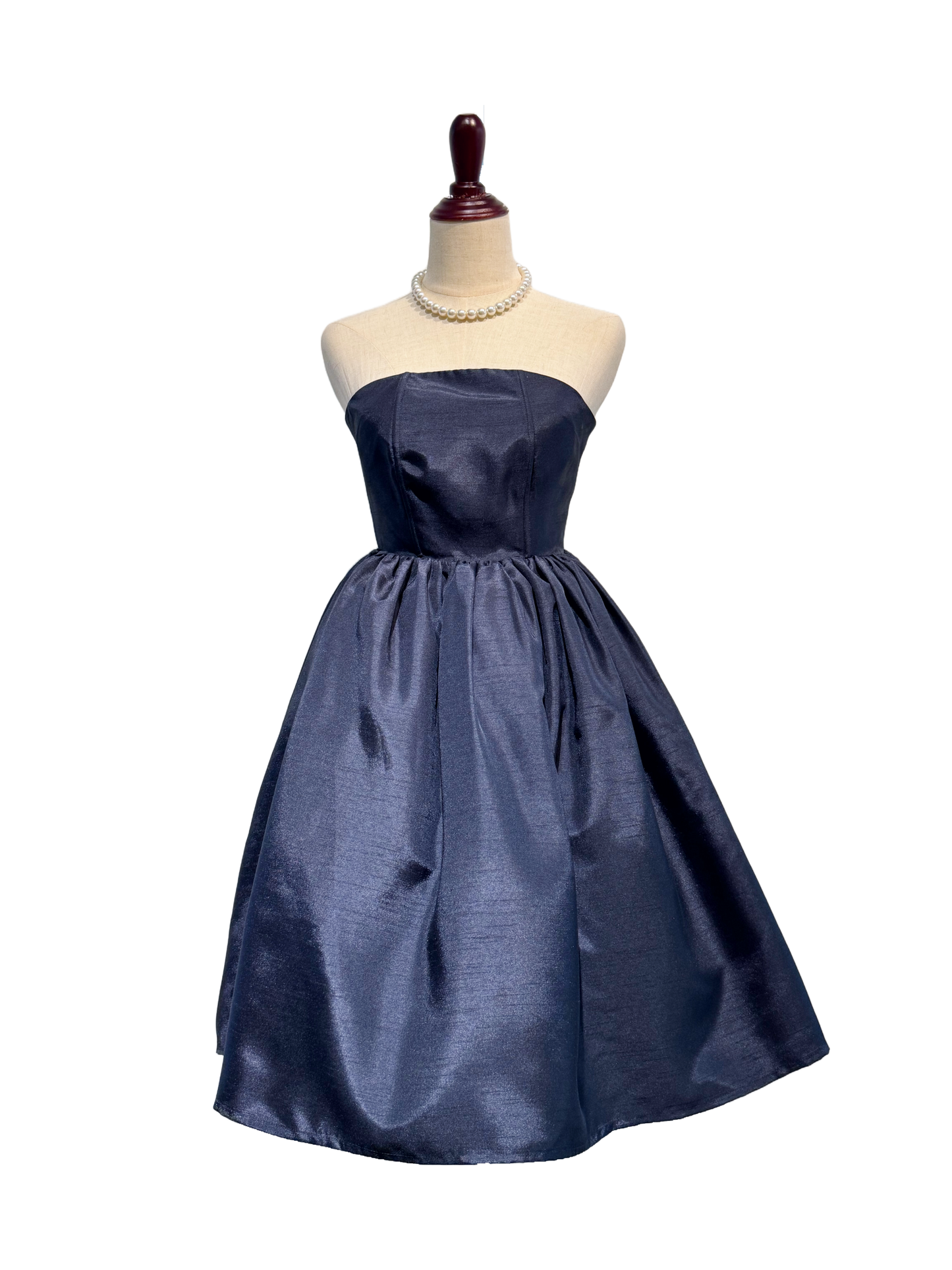 Navy Puffy Strapless Bustier Dress