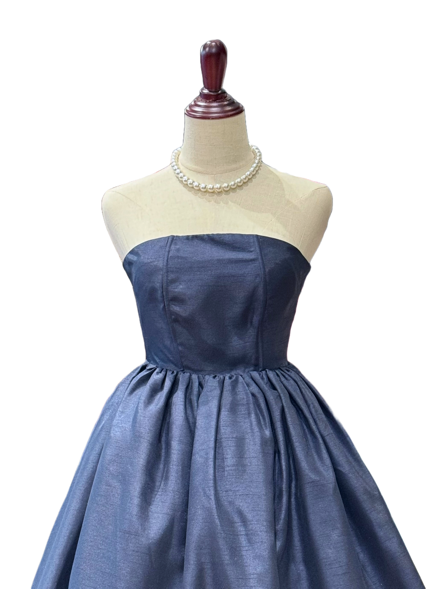 Navy Puffy Strapless Bustier Dress