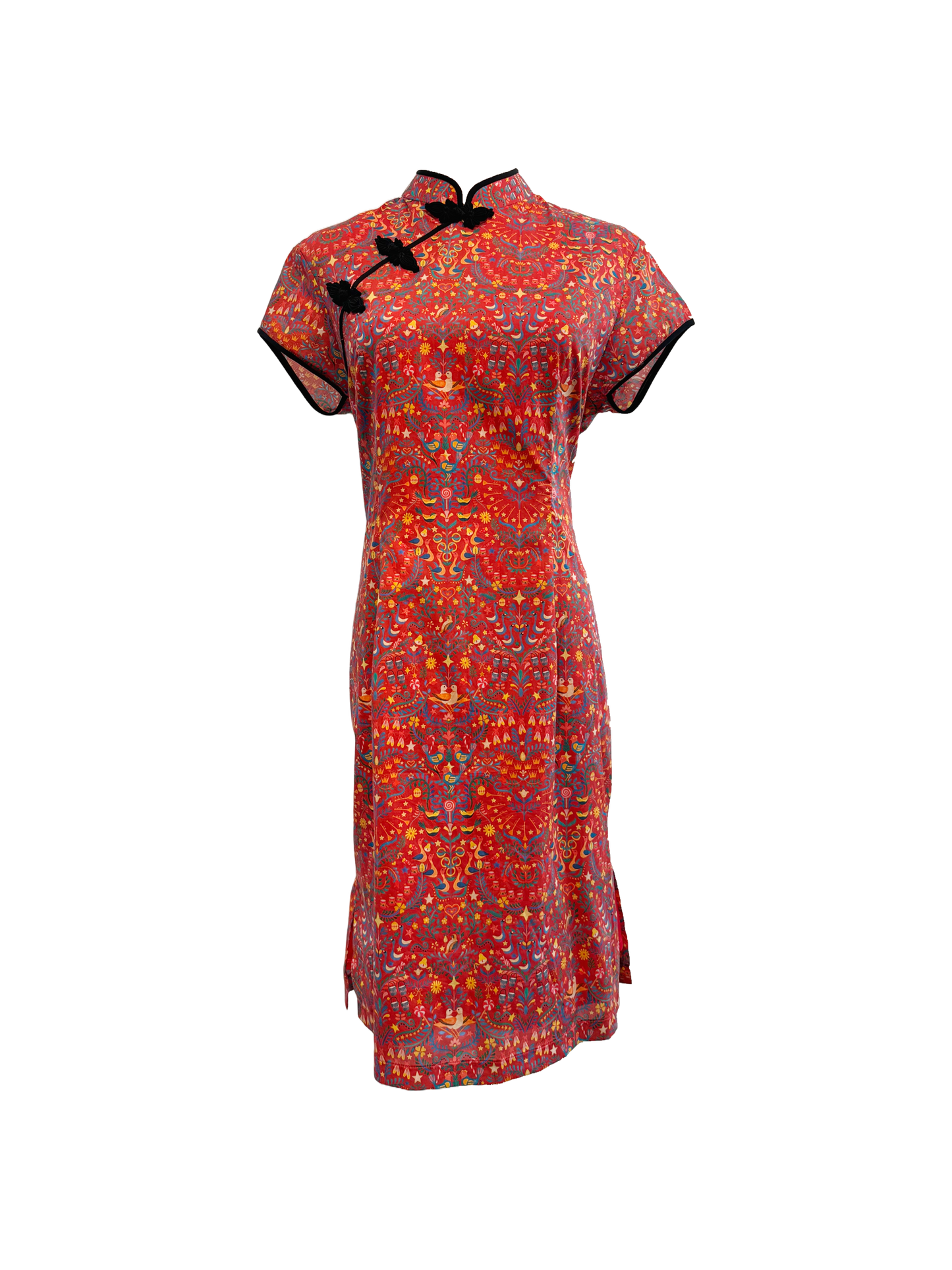 Red Liberty Cheongsam with Black Details