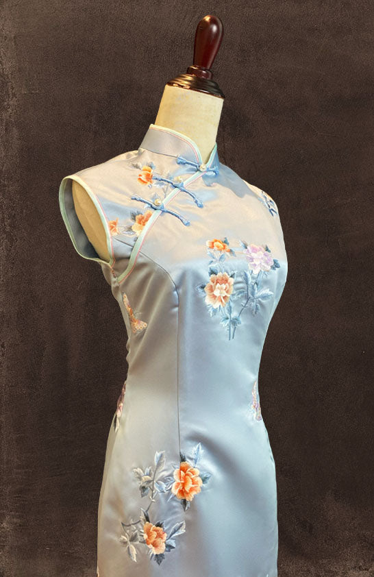 Baby Blue Cheongsam with Embroidery