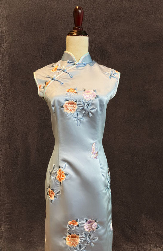 Baby Blue Cheongsam with Embroidery
