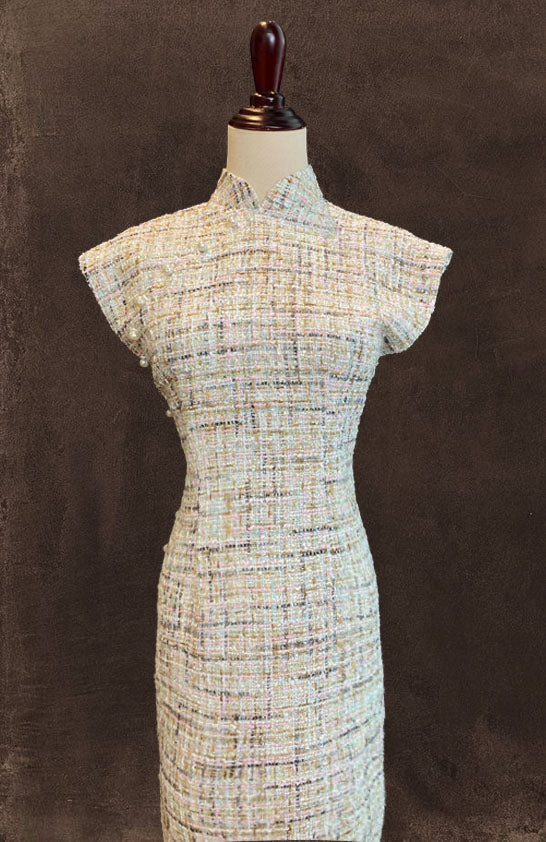 Tweed Cheongsam with Full Pearl Detailing