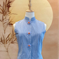 2pc Blue and White Striped Cotton Top and Pants with Floral Bead Buttons