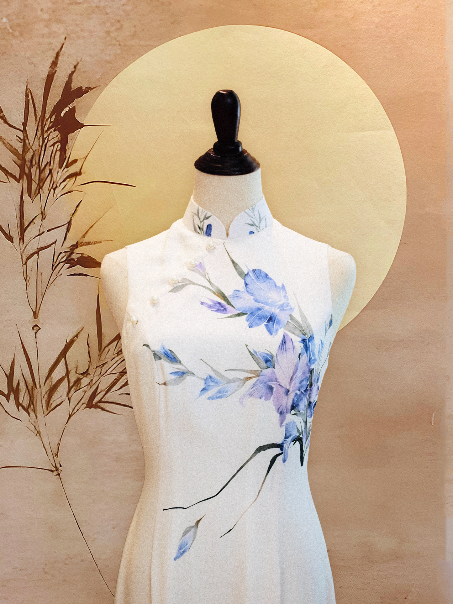 Blue and White Floral Print Chiffon Cheongsam