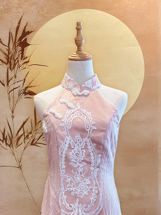 Pink Cheongsam with Sequin Embroidery