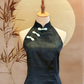 2pc Dark Green Chinese Silk Cheongsam Top and Pants