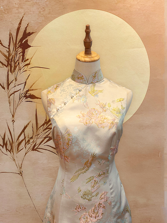 Mint and Pink Jacquard Cheongsam