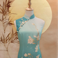 Turquoise Printed Satin Cheongsam