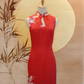 Red Printed Satin Cheongsam