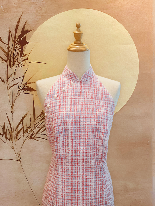 Red and White Tweed Cheongsam