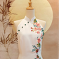 White Duchess Satin Mermaid-cut Dress with Red Floral Applique