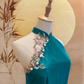 Turquoise Thai Silk Cheongsam with Skin Mesh and Floral Appliqué
