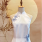 White Duchess Satin Cheongsam with Frost Flower Applique