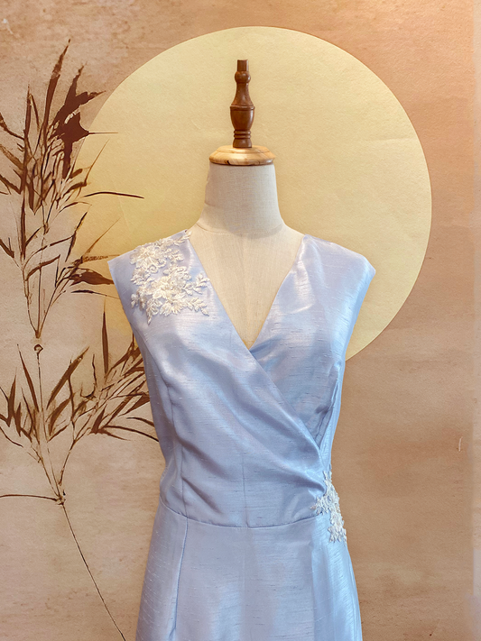 Duck Egg Blue Thai Silk V-neck Dress
