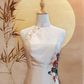Champagne Thai Silk Cheongsam and Floral Appliqué