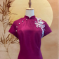 Fuchsia Pink Thai Silk Cheongsam with Sleeves and Floral Appliqué 2