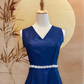 Navy Blue Thai Silk V-Neck Dress with Jewelled Waist