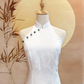 White Floral Jacquard Cheongsam with Gradient Jade Beads