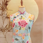 Floral Print Cotton Cheongsam Jumpsuit with Raspberry Piping