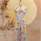 Floral Print Cotton Cheongsam Jumpsuit with Raspberry Piping