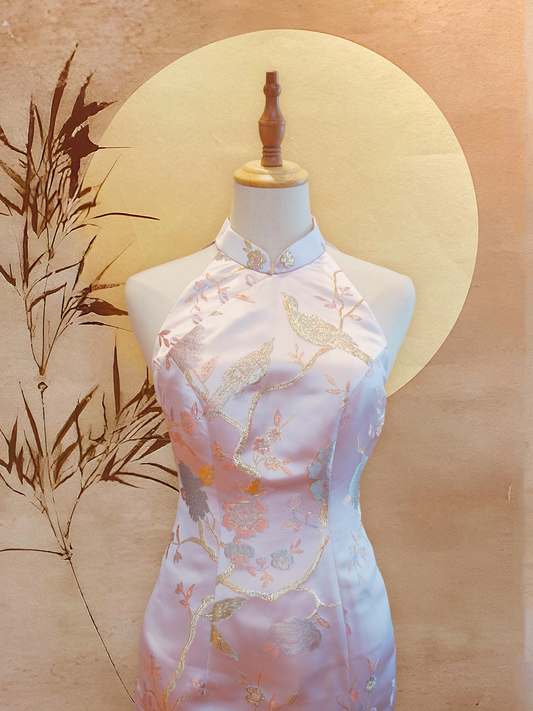 Light Pink Bird Jacquard Cheongsam