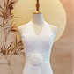 White Chiffon Dress with Organza Rose Waist