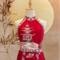 Red Sangjit-Style Dress with Oriental Embroidery