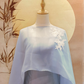Silver Thai Silk Cheongsam with Light Blue Organza Cape