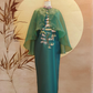 Teal Green Sangjit-Style Dress with Forest Green Organza Cape